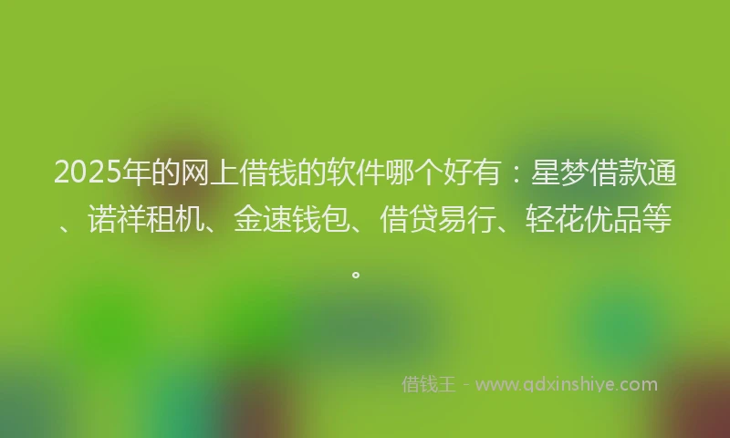 2025年的网上借钱的软件哪个好有：星梦借款通、诺祥租机、金速钱包、借贷易行、轻花优品等。