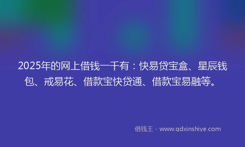 2025年的网上借钱一千有：快易贷宝盒、星辰钱包、戒易花、借款宝快贷通、借款宝易融等。