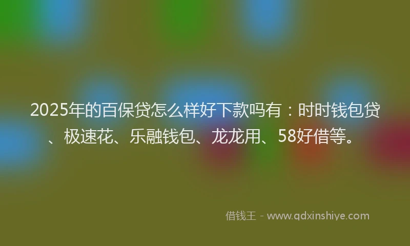 2025年的百保贷怎么样好下款吗有：时时钱包贷、极速花、乐融钱包、龙龙用、58好借等。