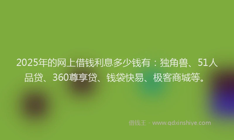 2025年的网上借钱利息多少钱有：独角兽、51人品贷、360尊享贷、钱袋快易、极客商城等。