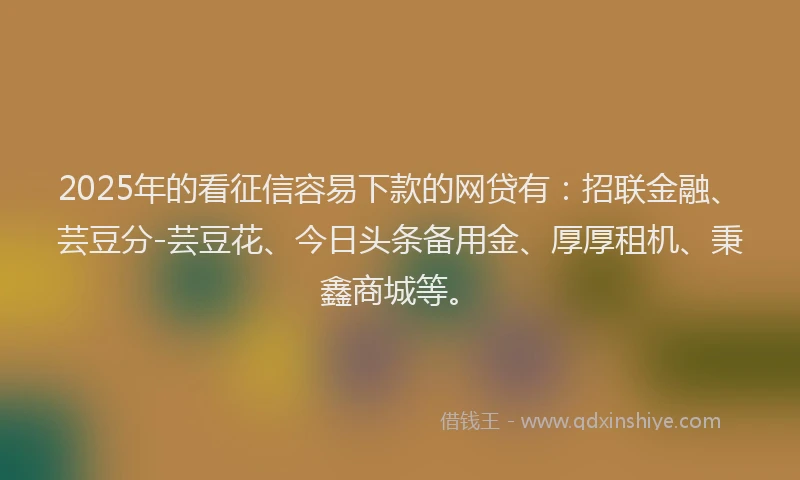 2025年的看征信容易下款的网贷有：招联金融、芸豆分-芸豆花、今日头条备用金、厚厚租机、秉鑫商城等。