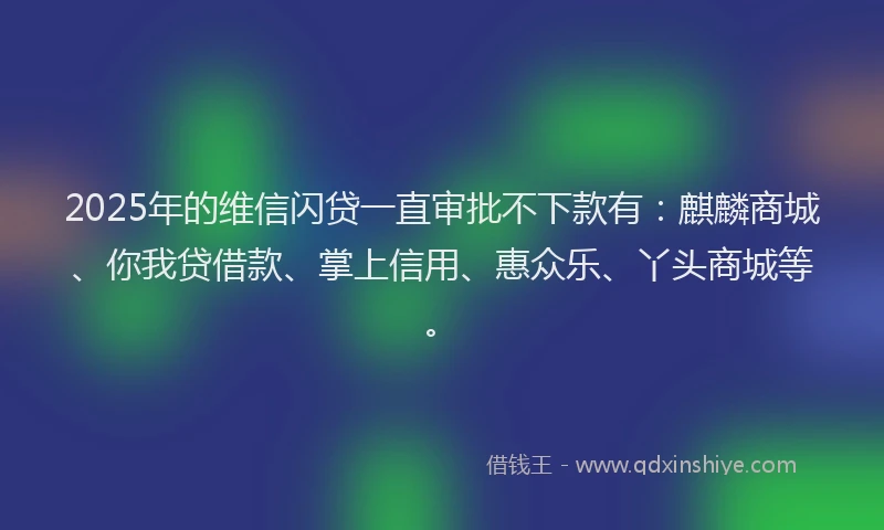 2025年的维信闪贷一直审批不下款有：麒麟商城、你我贷借款、掌上信用、惠众乐、丫头商城等。