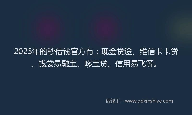 2025年的秒借钱官方有：现金贷途、维信卡卡贷、钱袋易融宝、哆宝贷、信用易飞等。