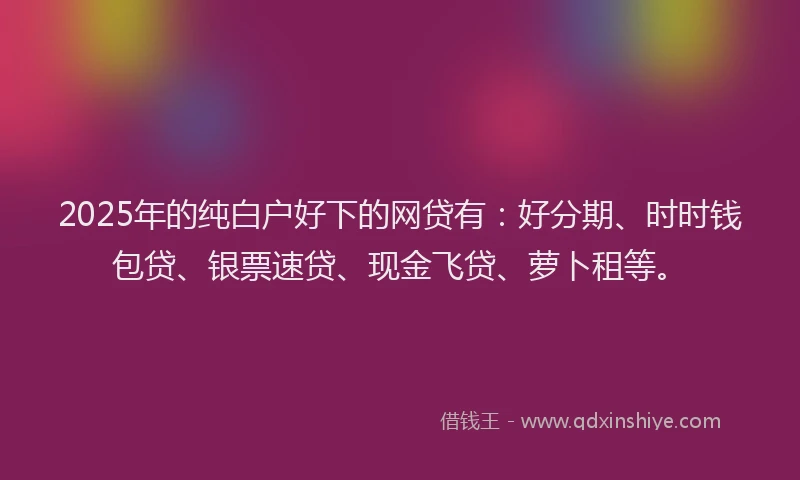 2025年的纯白户好下的网贷有：好分期、时时钱包贷、银票速贷、现金飞贷、萝卜租等。