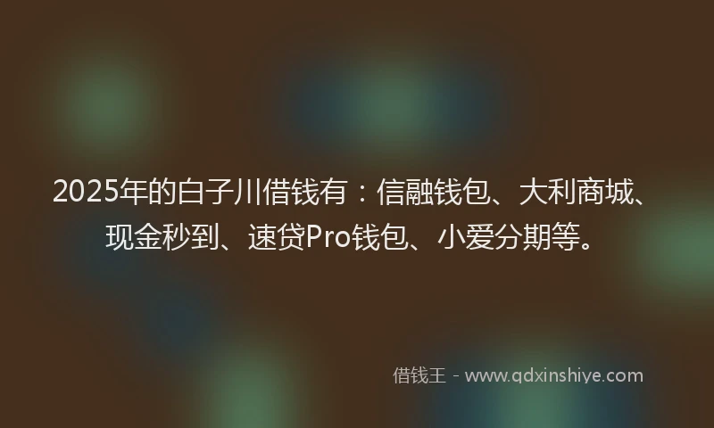 2025年的白子川借钱有：信融钱包、大利商城、现金秒到、速贷Pro钱包、小爱分期等。