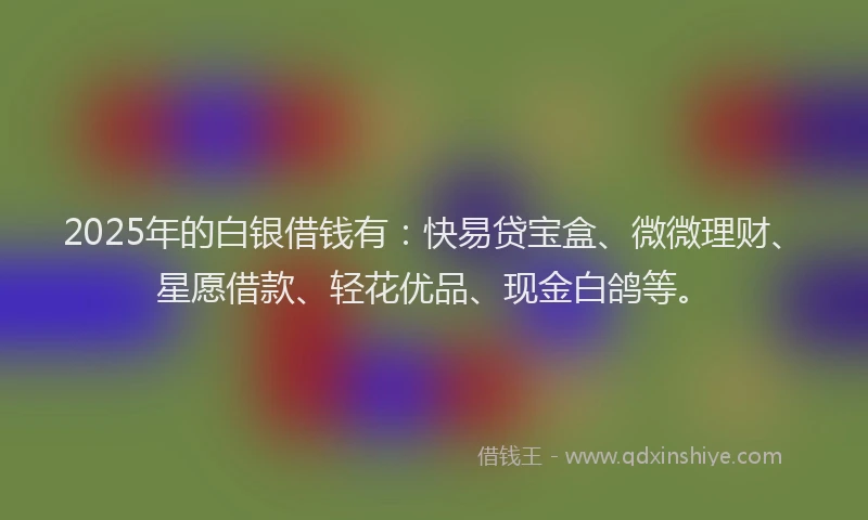 2025年的白银借钱有：快易贷宝盒、微微理财、星愿借款、轻花优品、现金白鸽等。