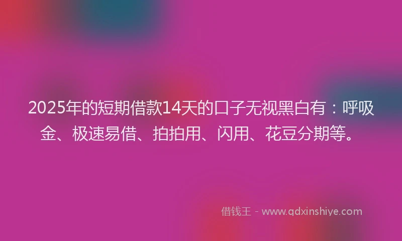 2025年的短期借款14天的口子无视黑白有：呼吸金、极速易借、拍拍用、闪用、花豆分期等。