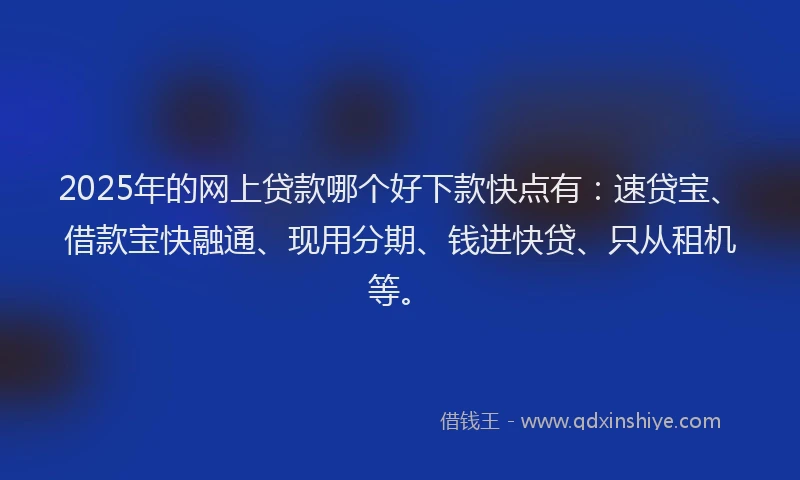 2025年的网上贷款哪个好下款快点有：速贷宝、借款宝快融通、现用分期、钱进快贷、只从租机等。