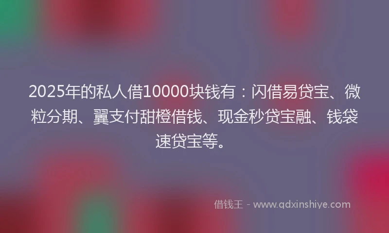 2025年的私人借10000块钱有：闪借易贷宝、微粒分期、翼支付甜橙借钱、现金秒贷宝融、钱袋速贷宝等。