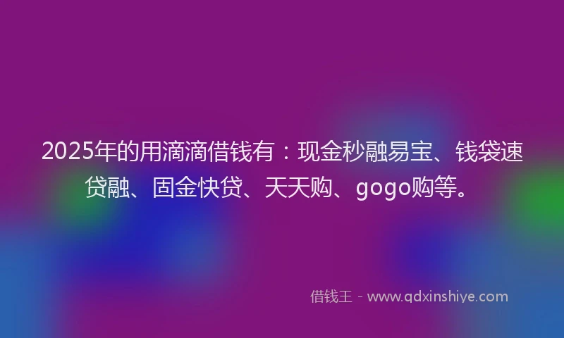 2025年的用滴滴借钱有：现金秒融易宝、钱袋速贷融、固金快贷、天天购、gogo购等。