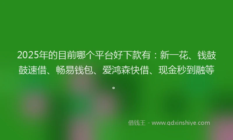 2025年的目前哪个平台好下款有：新一花、钱鼓鼓速借、畅易钱包、爱鸿森快借、现金秒到融等。
