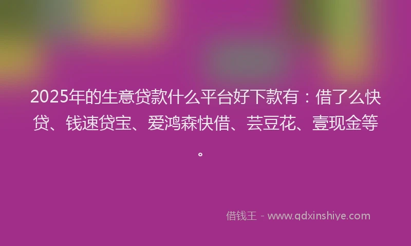 2025年的生意贷款什么平台好下款有：借了么快贷、钱速贷宝、爱鸿森快借、芸豆花、壹现金等。