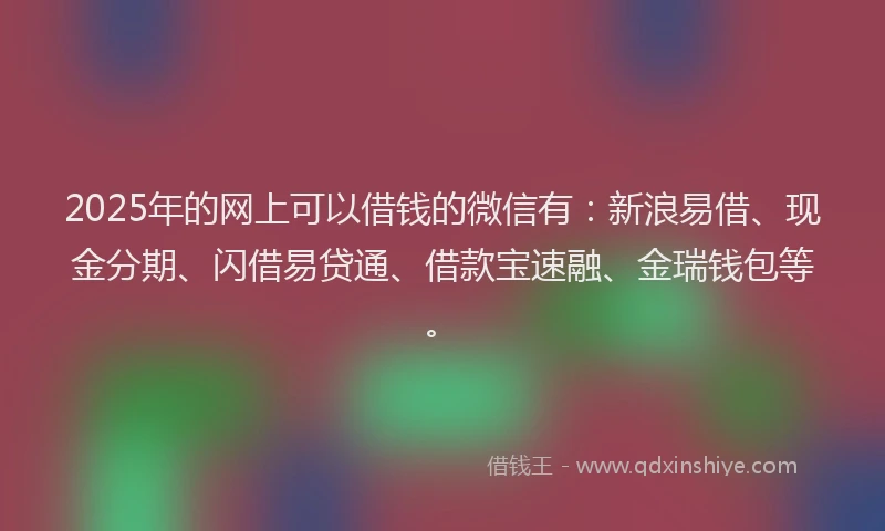 2025年的网上可以借钱的微信有：新浪易借、现金分期、闪借易贷通、借款宝速融、金瑞钱包等。