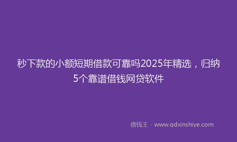 秒下款的小额短期借款可靠吗2025年精选，归纳5个靠谱借钱网贷软件