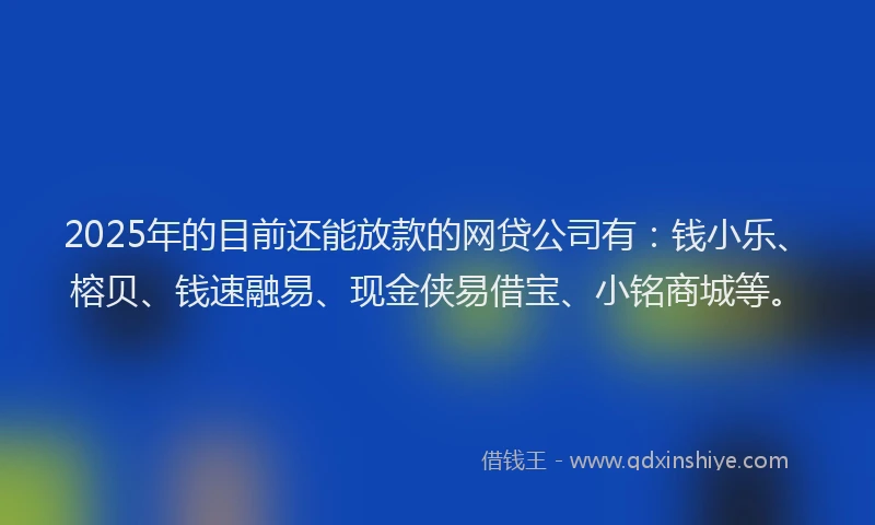 2025年的目前还能放款的网贷公司有：钱小乐、榕贝、钱速融易、现金侠易借宝、小铭商城等。