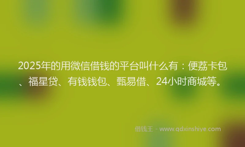 2025年的用微信借钱的平台叫什么有：便荔卡包、福星贷、有钱钱包、甄易借、24小时商城等。