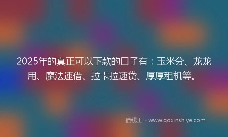 2025年的真正可以下款的口子有：玉米分、龙龙用、魔法速借、拉卡拉速贷、厚厚租机等。