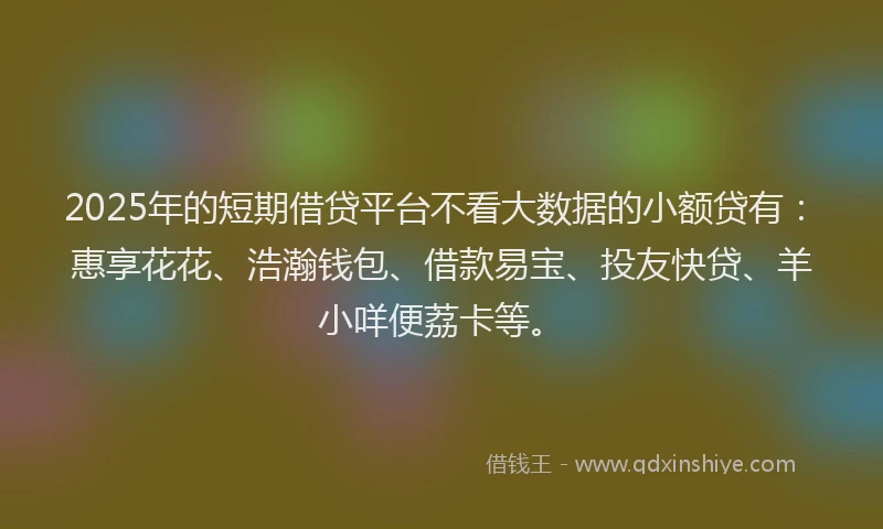 2025年的短期借贷平台不看大数据的小额贷有：惠享花花、浩瀚钱包、借款易宝、投友快贷、羊小咩便荔卡等。
