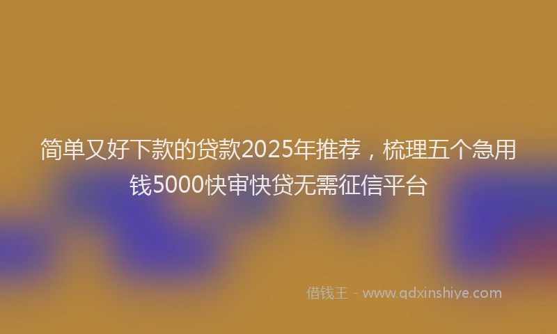 简单又好下款的贷款2025年推荐，梳理五个急用钱5000快审快贷无需征信平台