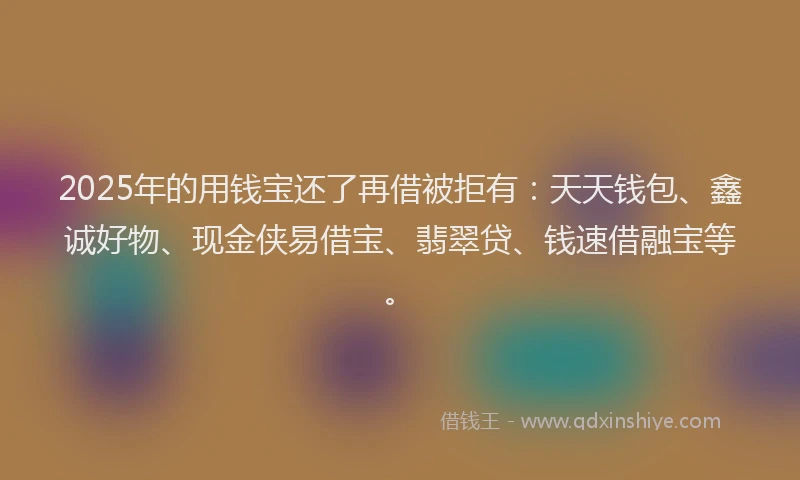 2025年的用钱宝还了再借被拒有：天天钱包、鑫诚好物、现金侠易借宝、翡翠贷、钱速借融宝等。