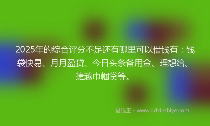 2025年的综合评分不足还有哪里可以借钱有：钱袋快易、月月盈贷、今日头条备用金、理想给、捷越巾帼贷等。