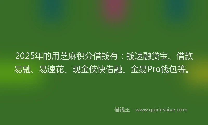 2025年的用芝麻积分借钱有：钱速融贷宝、借款易融、易速花、现金侠快借融、金易Pro钱包等。