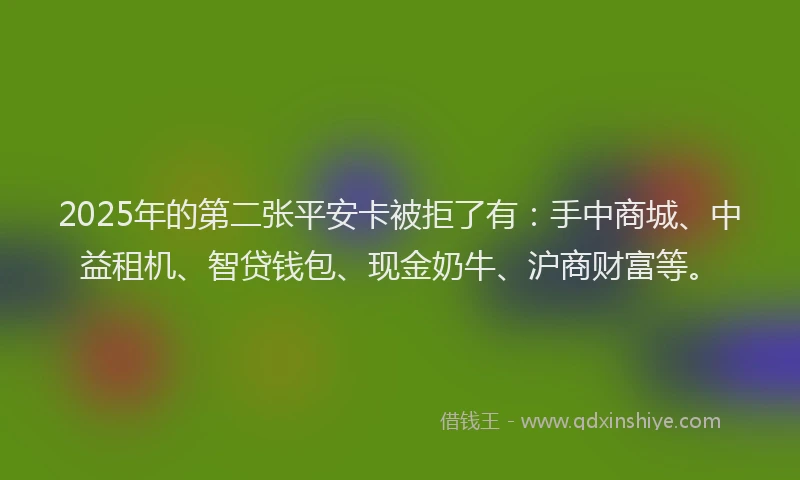 2025年的第二张平安卡被拒了有：手中商城、中益租机、智贷钱包、现金奶牛、沪商财富等。