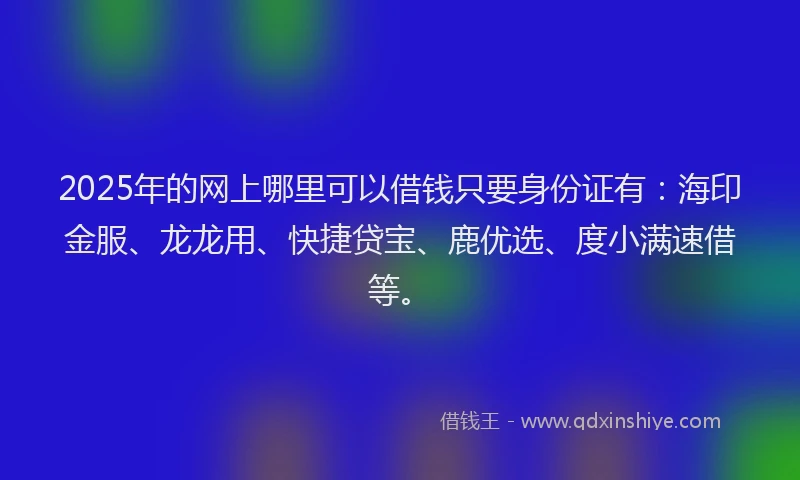 2025年的网上哪里可以借钱只要身份证有：海印金服、龙龙用、快捷贷宝、鹿优选、度小满速借等。