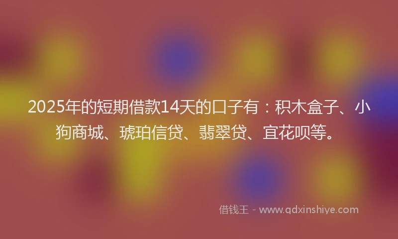 2025年的短期借款14天的口子有：积木盒子、小狗商城、琥珀信贷、翡翠贷、宜花呗等。