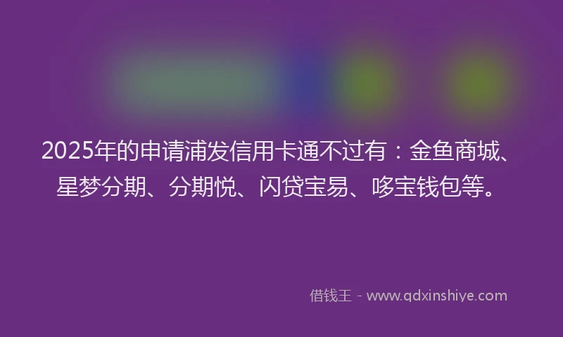 2025年的申请浦发信用卡通不过有：金鱼商城、星梦分期、分期悦、闪贷宝易、哆宝钱包等。