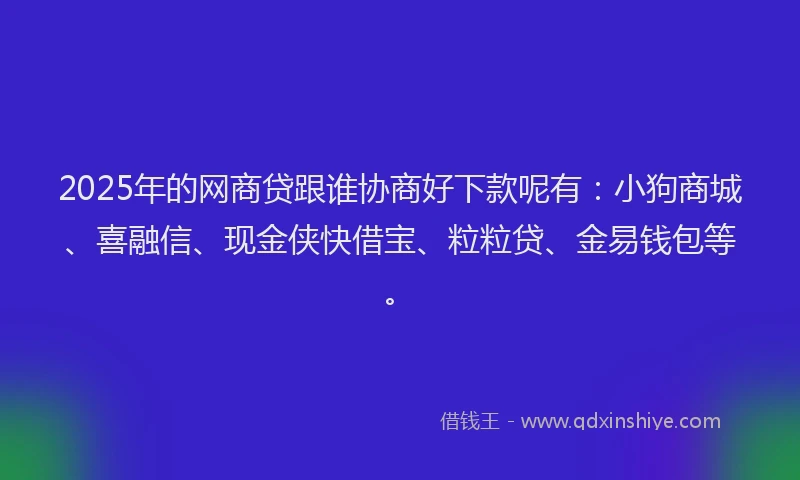 2025年的网商贷跟谁协商好下款呢有：小狗商城、喜融信、现金侠快借宝、粒粒贷、金易钱包等。