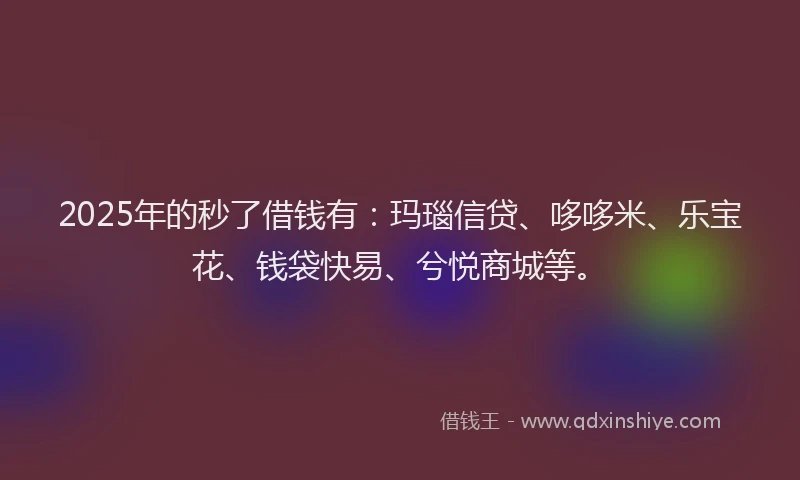 2025年的秒了借钱有：玛瑙信贷、哆哆米、乐宝花、钱袋快易、兮悦商城等。