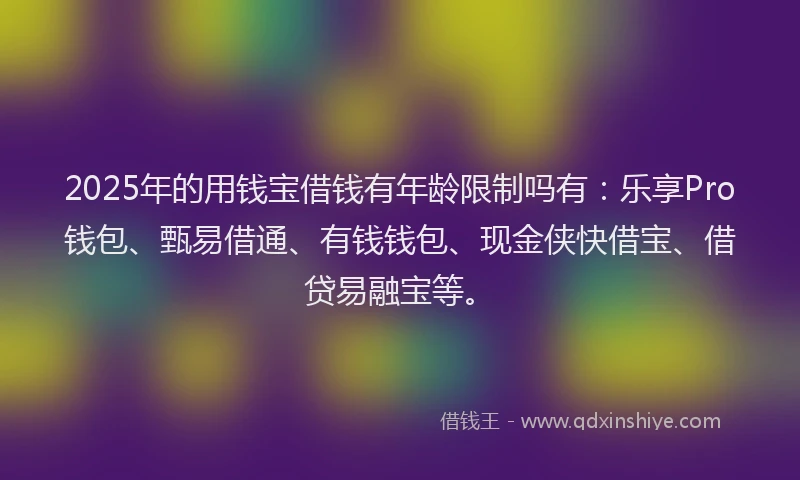 2025年的用钱宝借钱有年龄限制吗有：乐享Pro钱包、甄易借通、有钱钱包、现金侠快借宝、借贷易融宝等。
