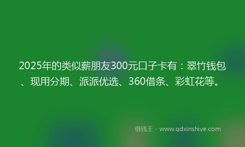2025年的类似薪朋友300元口子卡有：翠竹钱包、现用分期、派派优选、360借条、彩虹花等。