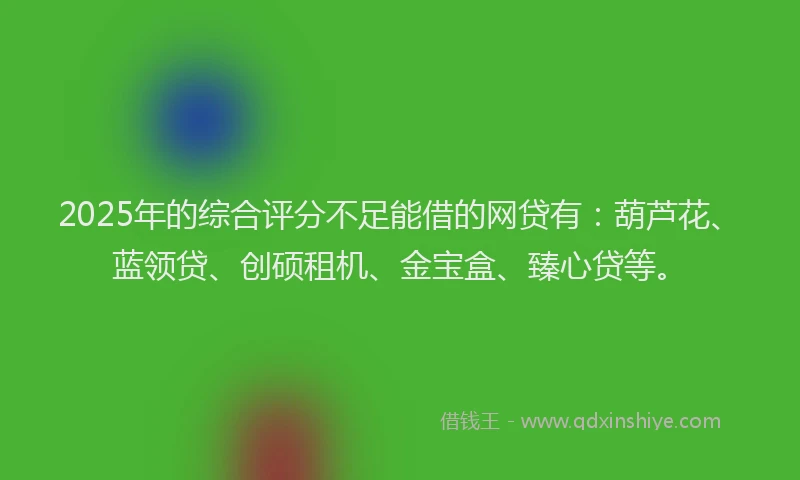 2025年的综合评分不足能借的网贷有：葫芦花、蓝领贷、创硕租机、金宝盒、臻心贷等。