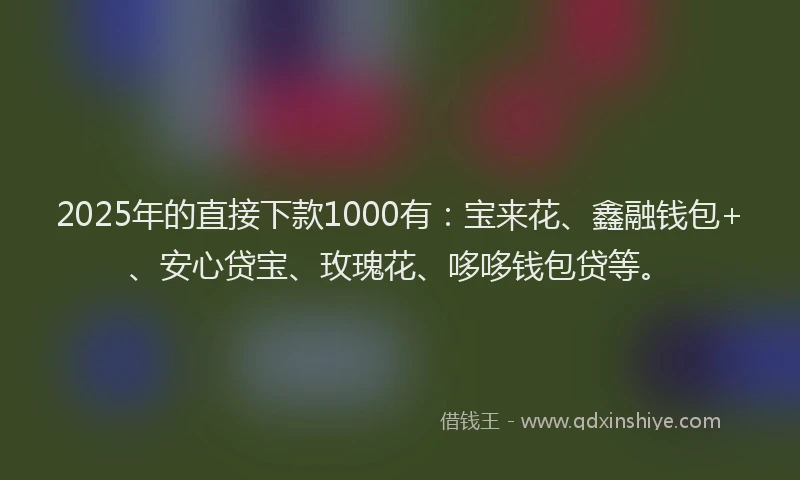 2025年的直接下款1000有：宝来花、鑫融钱包+、安心贷宝、玫瑰花、哆哆钱包贷等。