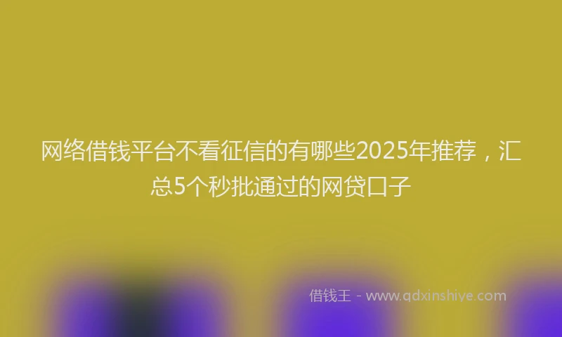 网络借钱平台不看征信的有哪些2025年推荐，汇总5个秒批通过的网贷口子