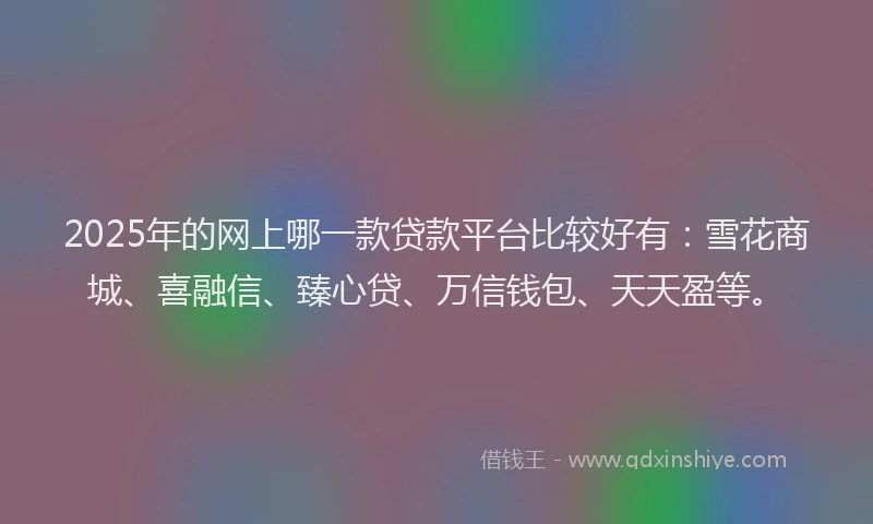 2025年的网上哪一款贷款平台比较好有：雪花商城、喜融信、臻心贷、万信钱包、天天盈等。