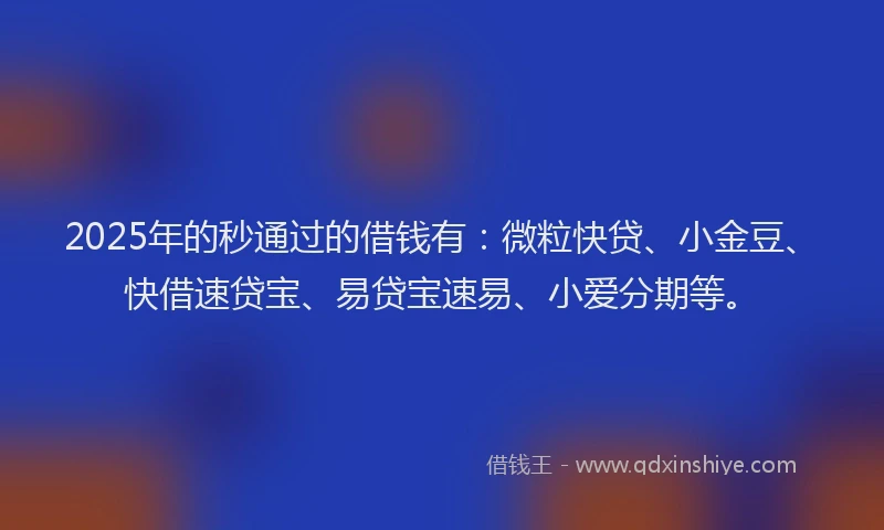 2025年的秒通过的借钱有：微粒快贷、小金豆、快借速贷宝、易贷宝速易、小爱分期等。