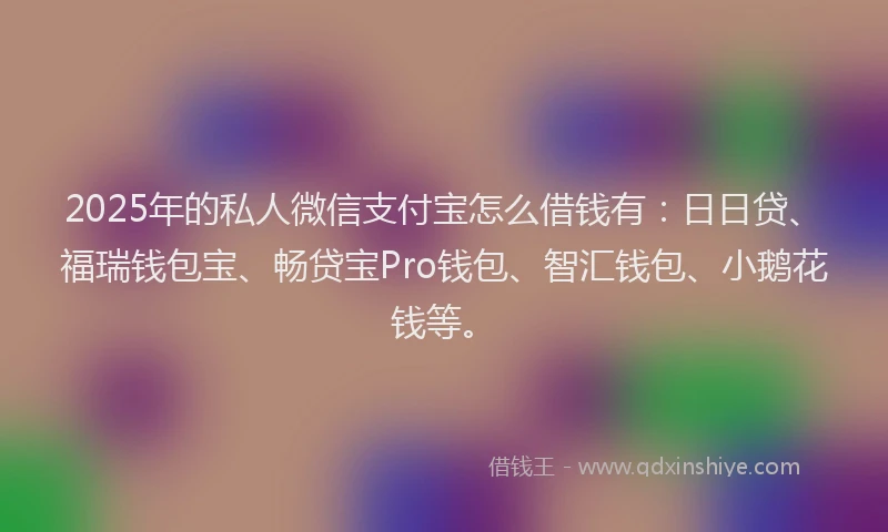 2025年的私人微信支付宝怎么借钱有：日日贷、福瑞钱包宝、畅贷宝Pro钱包、智汇钱包、小鹅花钱等。