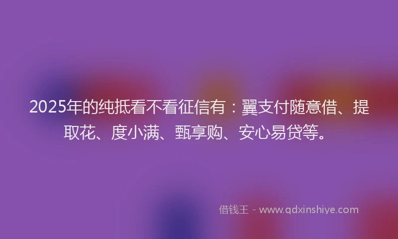 2025年的纯抵看不看征信有：翼支付随意借、提取花、度小满、甄享购、安心易贷等。