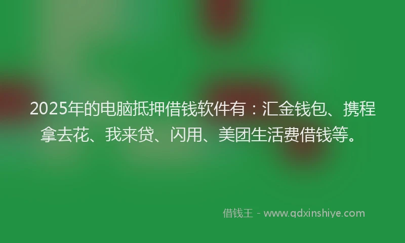 2025年的电脑抵押借钱软件有：汇金钱包、携程拿去花、我来贷、闪用、美团生活费借钱等。