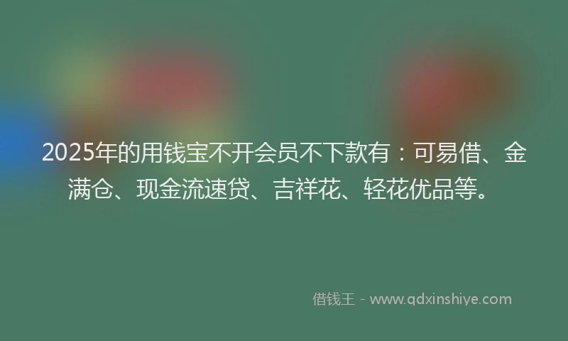 2025年的用钱宝不开会员不下款有：可易借、金满仓、现金流速贷、吉祥花、轻花优品等。