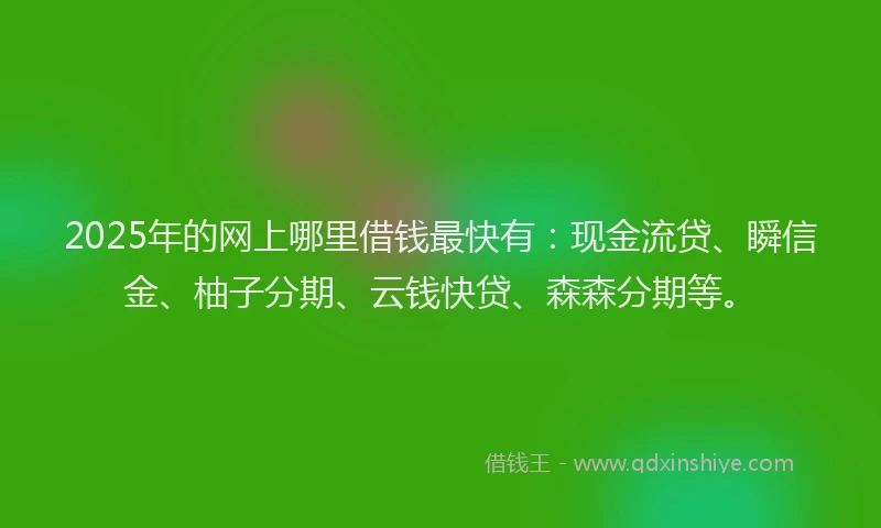 2025年的网上哪里借钱最快有：现金流贷、瞬信金、柚子分期、云钱快贷、森森分期等。