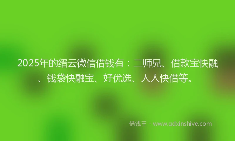 2025年的缙云微信借钱有：二师兄、借款宝快融、钱袋快融宝、好优选、人人快借等。