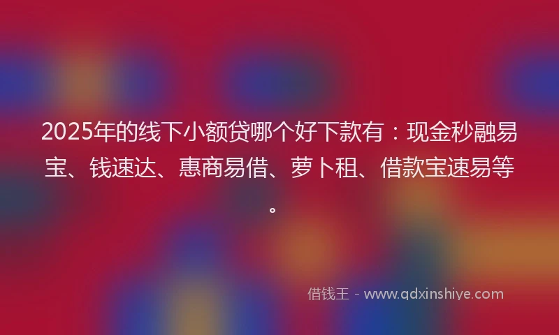 2025年的线下小额贷哪个好下款有：现金秒融易宝、钱速达、惠商易借、萝卜租、借款宝速易等。