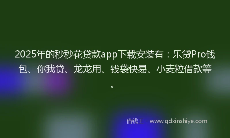 2025年的秒秒花贷款app下载安装有：乐贷Pro钱包、你我贷、龙龙用、钱袋快易、小麦粒借款等。