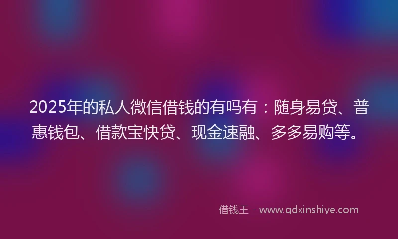 2025年的私人微信借钱的有吗有：随身易贷、普惠钱包、借款宝快贷、现金速融、多多易购等。