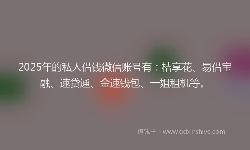 2025年的私人借钱微信账号有：桔享花、易借宝融、速贷通、金速钱包、一姐租机等。