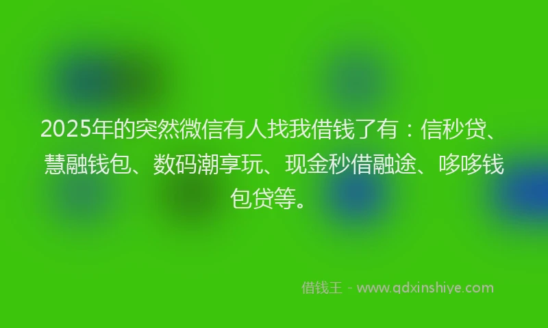 2025年的突然微信有人找我借钱了有：信秒贷、慧融钱包、数码潮享玩、现金秒借融途、哆哆钱包贷等。